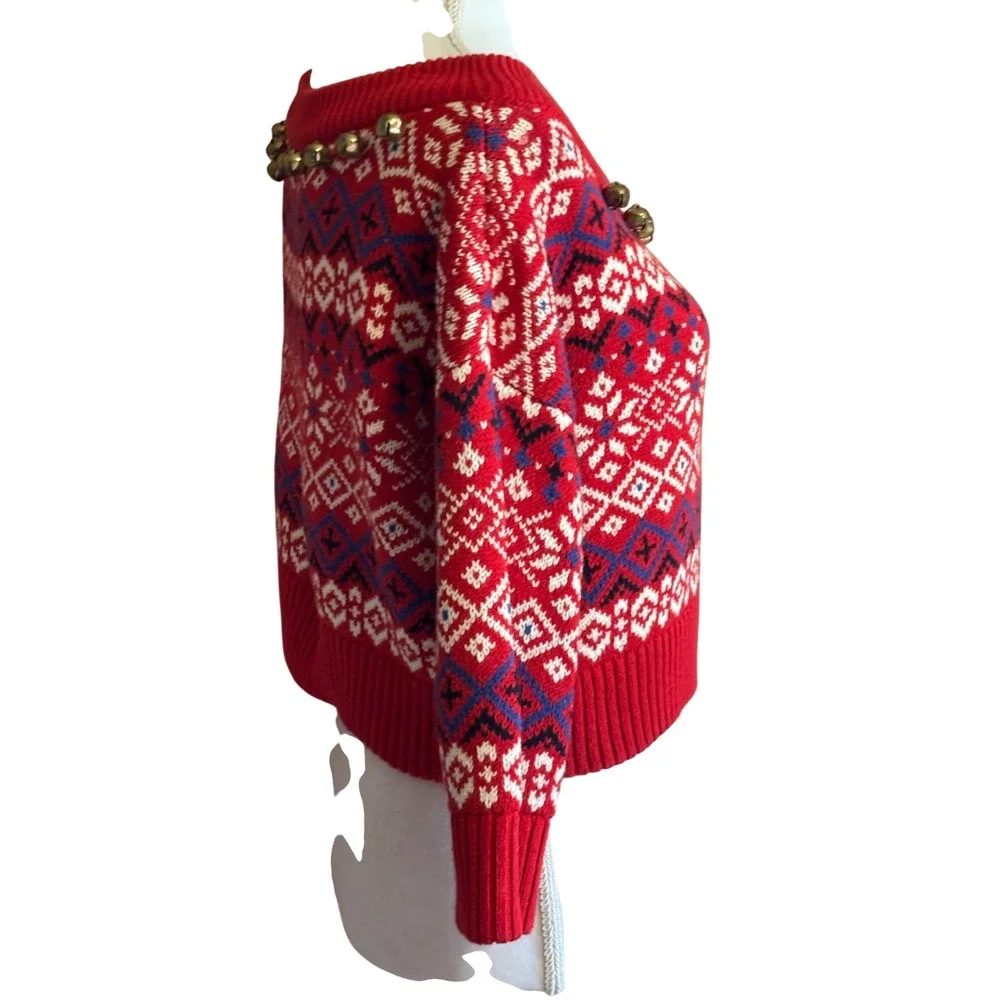 BDG Urban Outfitters Red Fair Isle Cropped Sweater Bells Holiday Small